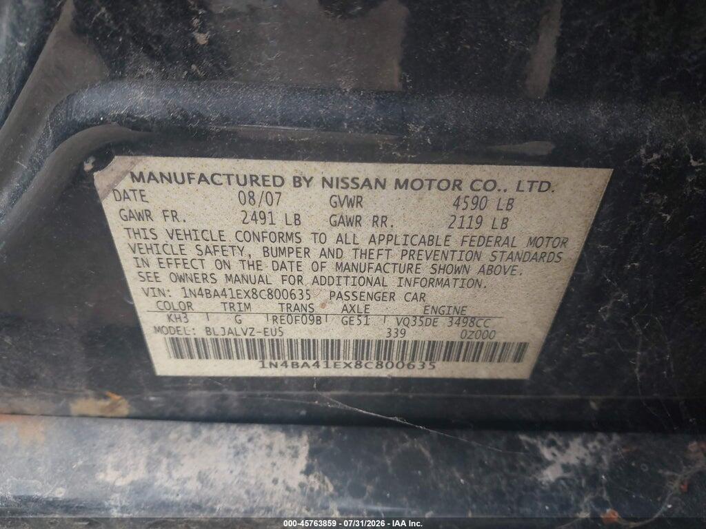 1N4BA41EX8C800635 2008 NISSAN MAXIMA photo no. 9