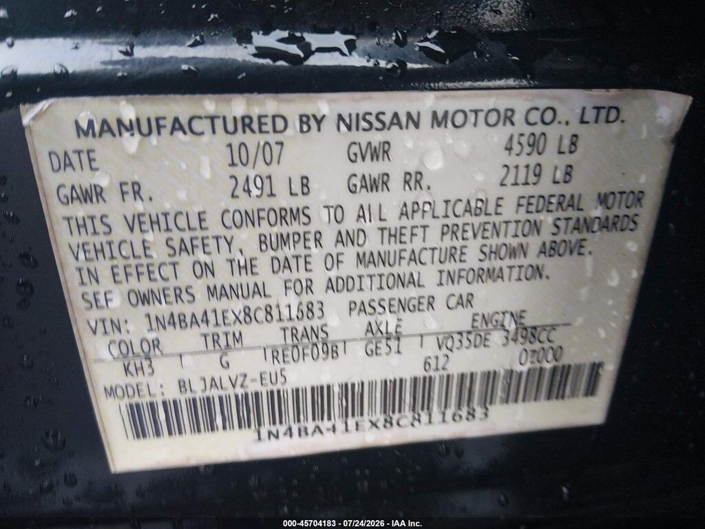 1N4BA41EX8C811683 2008 NISSAN MAXIMA photo no. 9