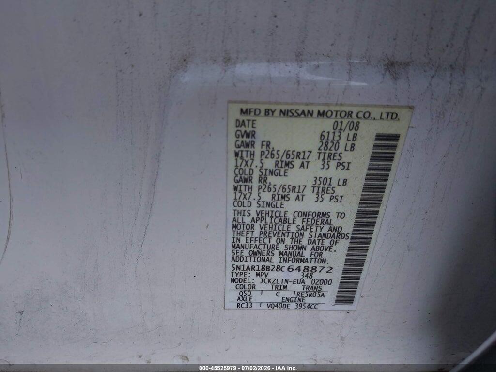 5N1AR18B28C648872 2008 NISSAN PATHFINDER photo no. 9