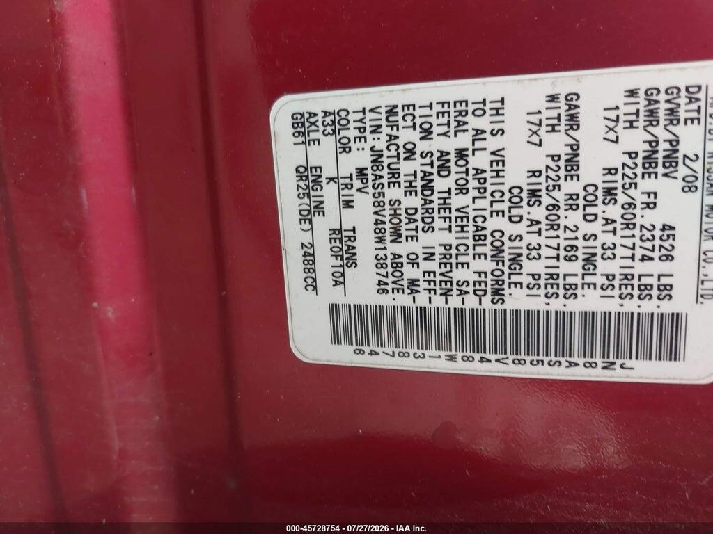 JN8AS58V48W138746 2008 NISSAN ROGUE photo no. 9