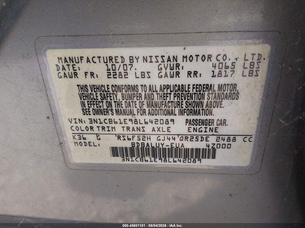 3N1CB61E98L642089 2008 NISSAN SENTRA photo no. 8