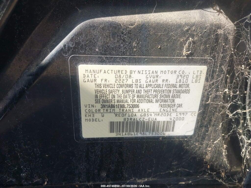 3N1AB61E98L753006 2008 NISSAN SENTRA photo no. 9