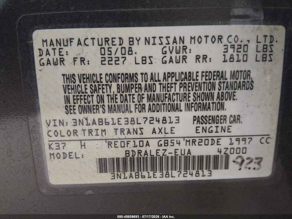 3N1AB61E38L724813 2008 NISSAN SENTRA photo no. 9
