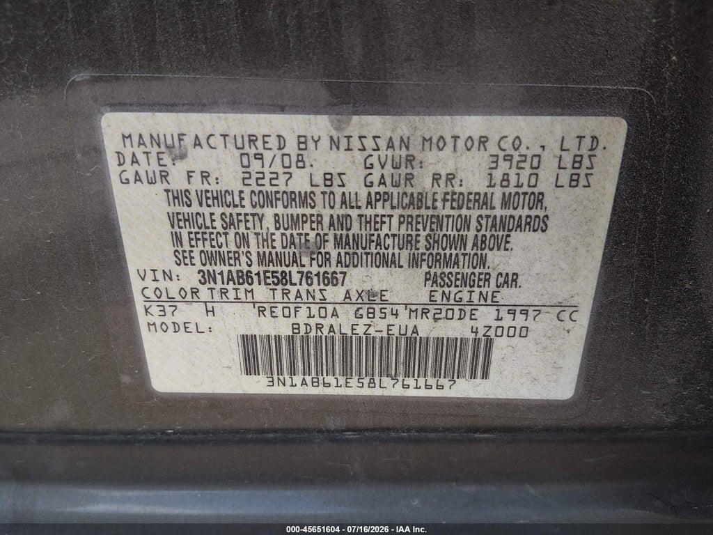 3N1AB61E58L761667 2008 NISSAN SENTRA photo no. 9