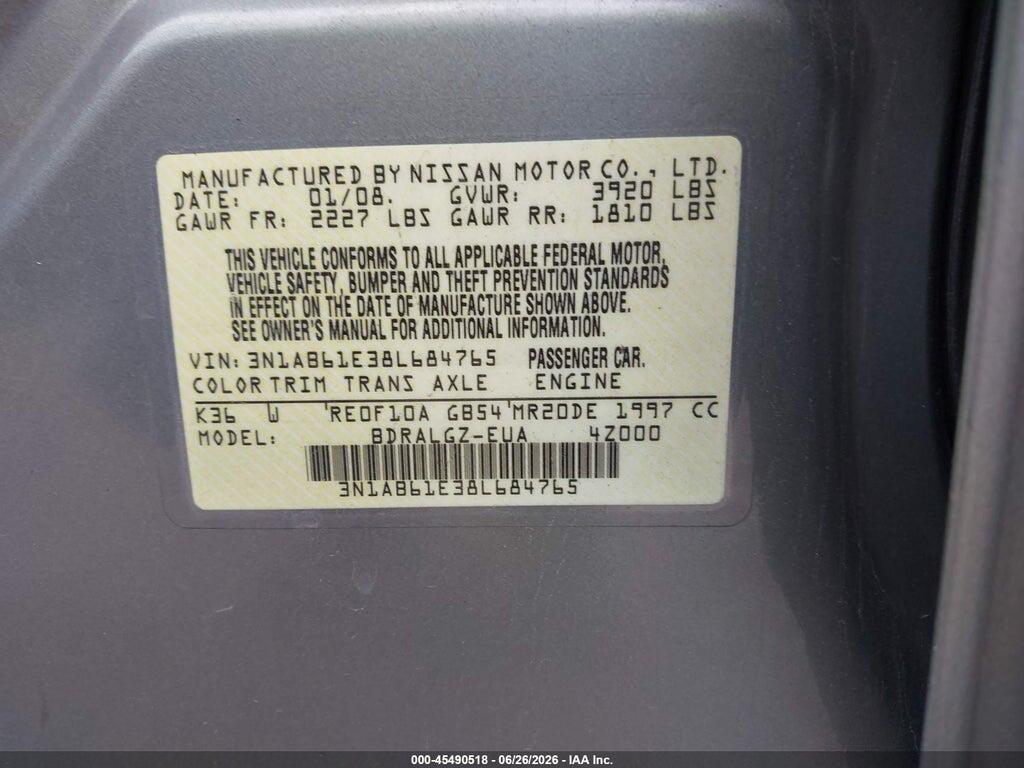 3N1AB61E38L684765 2008 NISSAN SENTRA photo no. 9