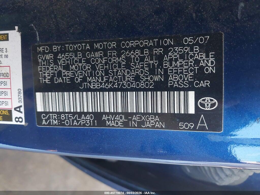 JTNBB46K473040802 2007 TOYOTA CAMRY HYBRID photo no. 9