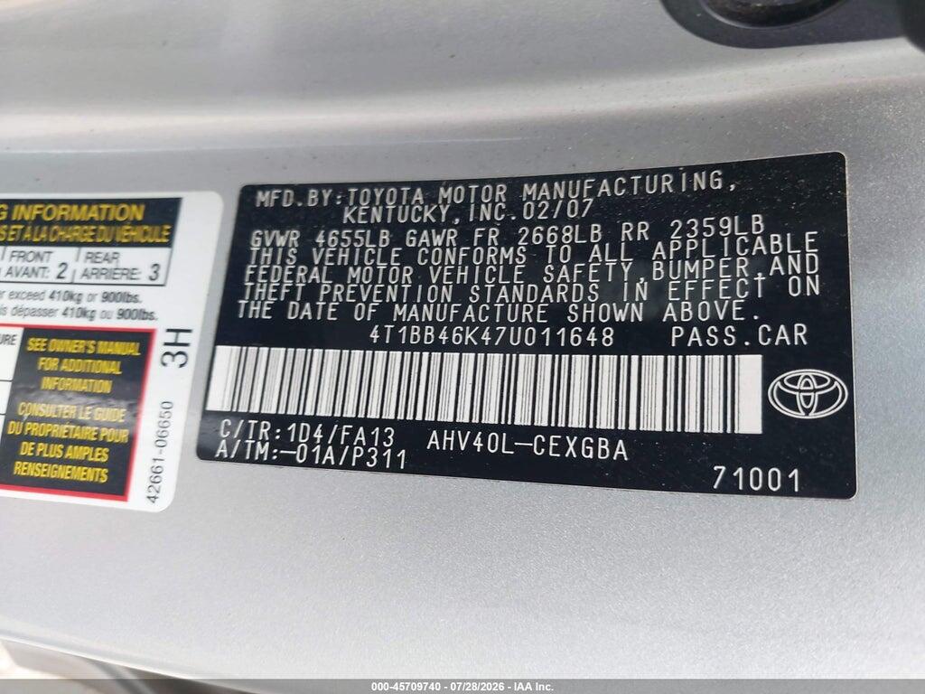 4T1BB46K47U011648 2007 TOYOTA CAMRY HYBRID photo no. 9