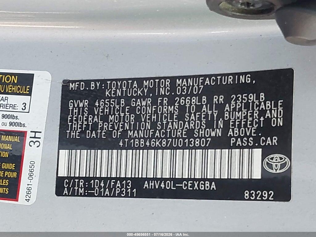 4T1BB46K87U013807 2007 TOYOTA CAMRY HYBRID photo no. 9