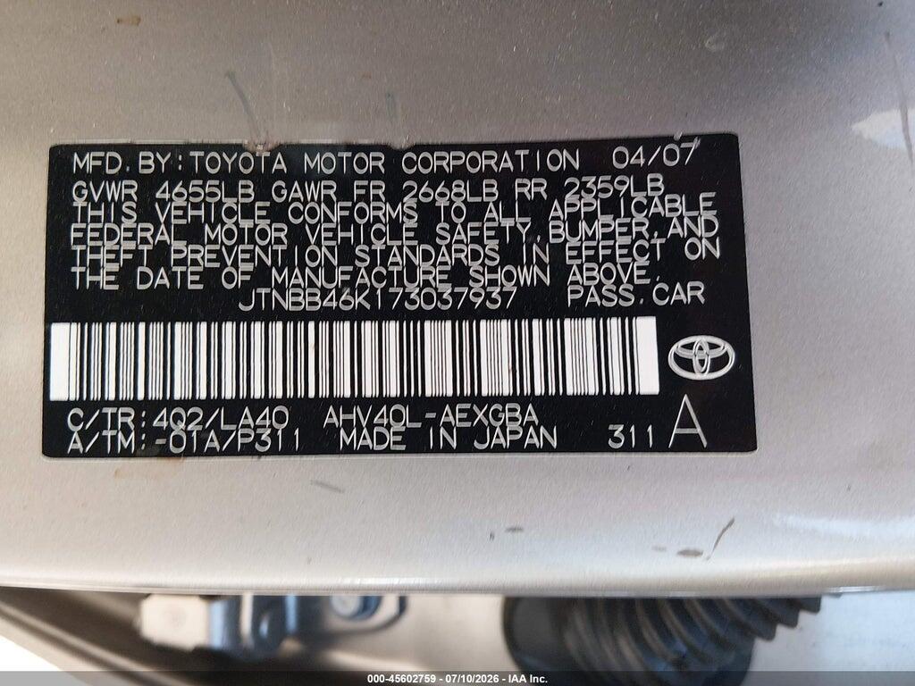 JTNBB46K173037937 2007 TOYOTA CAMRY HYBRID photo no. 9