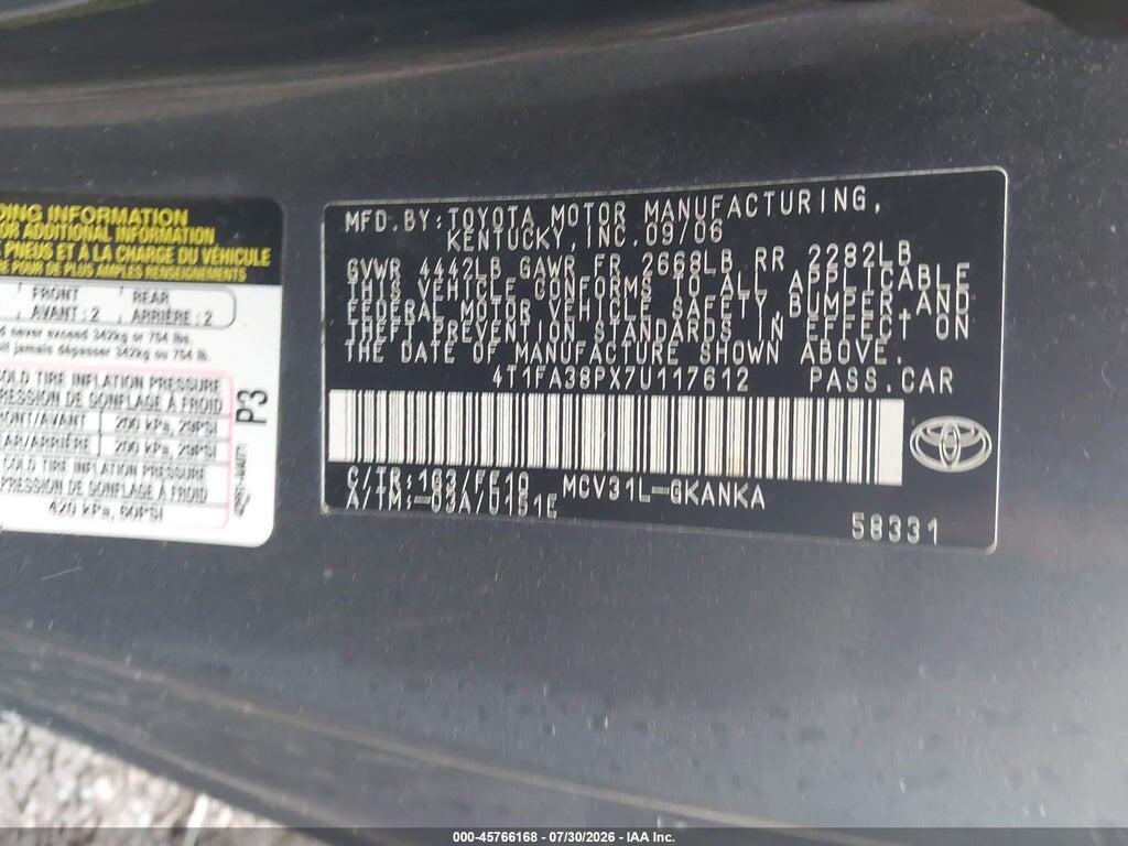 4T1FA38PX7U117612 2007 TOYOTA CAMRY SOLARA photo no. 9