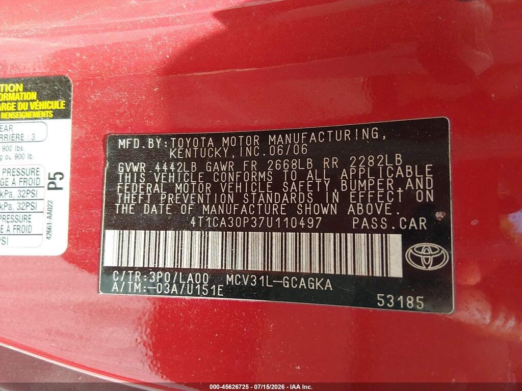 4T1CA30P37U110497 2007 TOYOTA CAMRY SOLARA photo no. 9