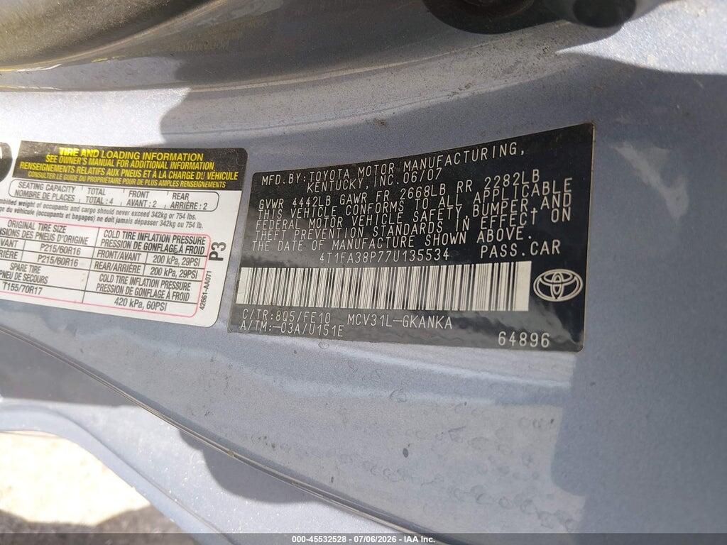 4T1FA38P77U135534 2007 TOYOTA CAMRY SOLARA photo no. 9