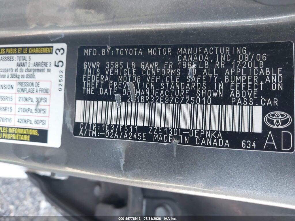 2T1BR32E97C725010 2007 TOYOTA COROLLA photo no. 9