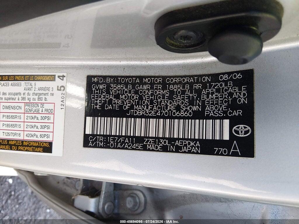 JTDBR32E470106860 2007 TOYOTA COROLLA photo no. 9