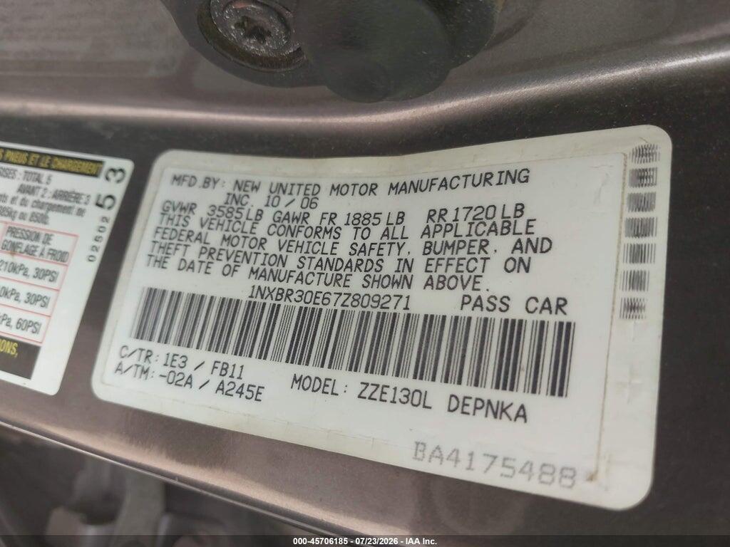 1NXBR30E67Z809271 2007 TOYOTA COROLLA photo no. 9