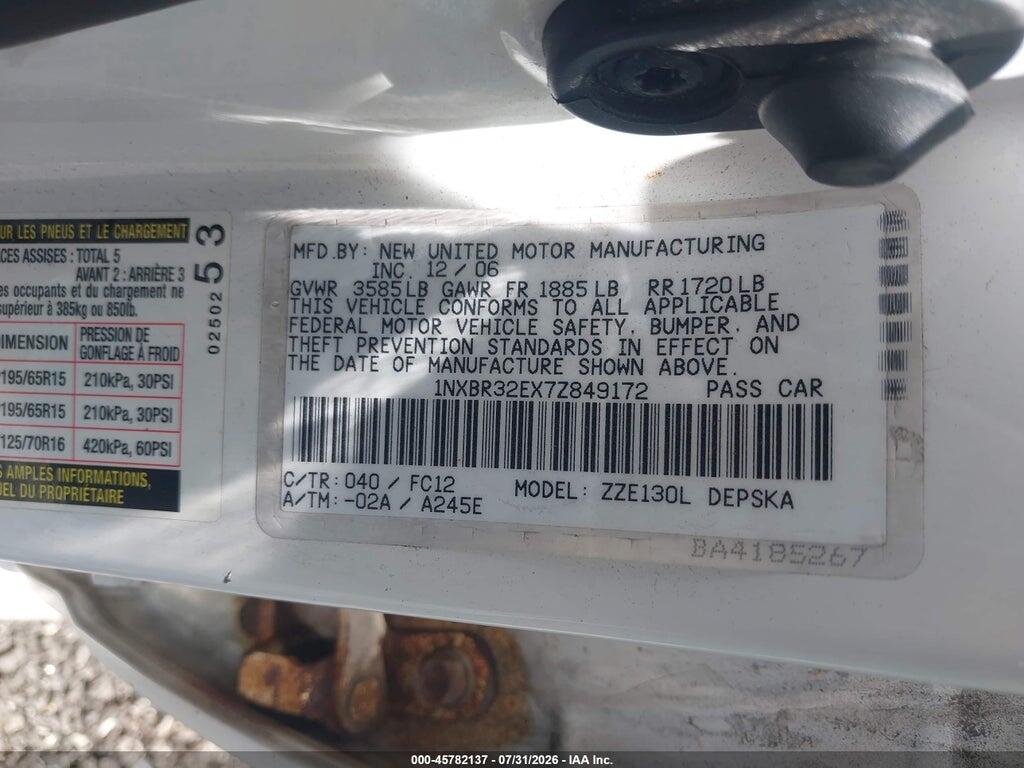 1NXBR32EX7Z849172 2007 TOYOTA COROLLA photo no. 9