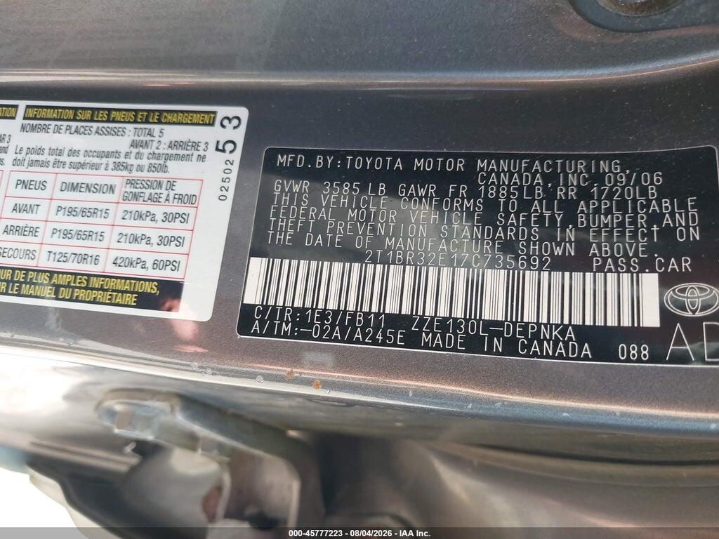 2T1BR32E17C735692 2007 TOYOTA COROLLA photo no. 9