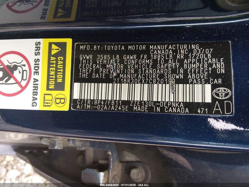 2T1BR30EX7C820193 2007 TOYOTA COROLLA photo no. 9