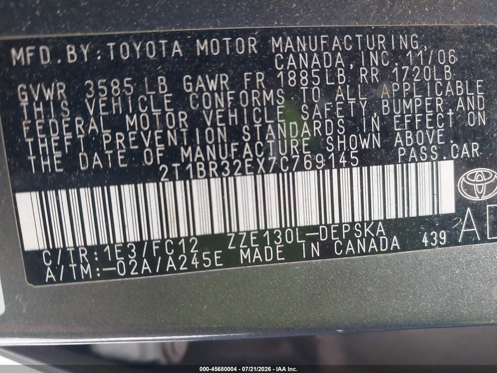 2T1BR32EX7C769145 2007 TOYOTA COROLLA photo no. 9