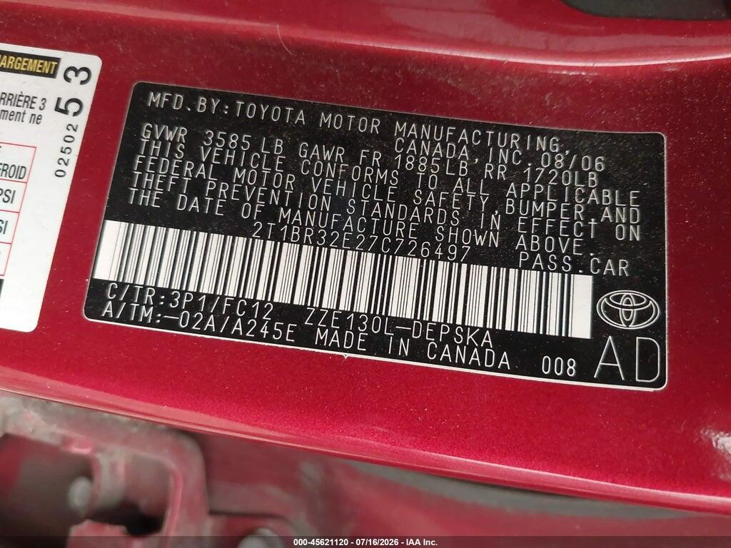 2T1BR32E27C726497 2007 TOYOTA COROLLA photo no. 9