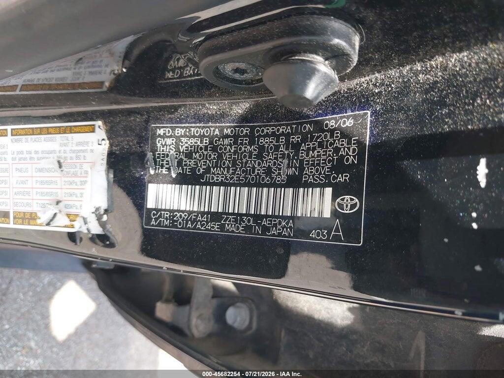 JTDBR32E570106785 2007 TOYOTA COROLLA photo no. 9