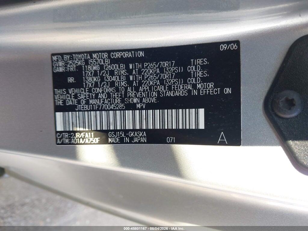 JTEBU11F770045285 2007 TOYOTA FJ CRUISER photo no. 9