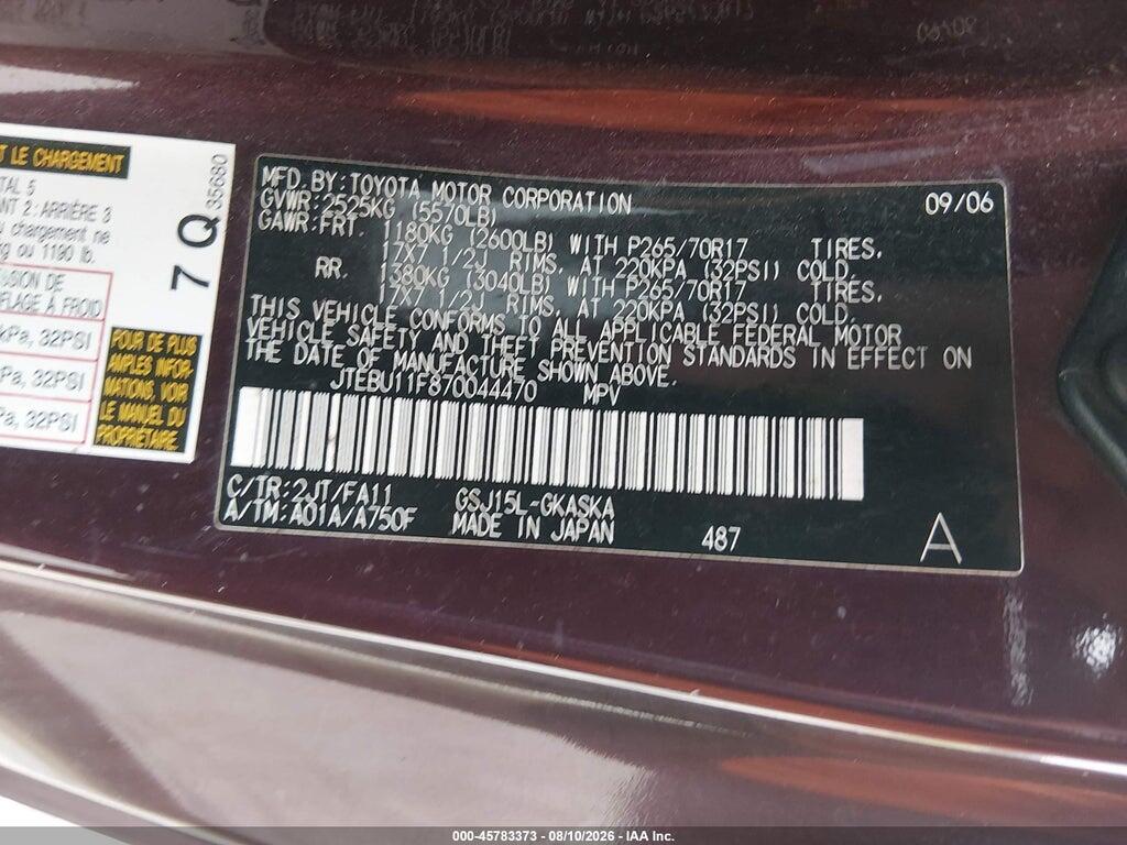 JTEBU11F870044470 2007 TOYOTA FJ CRUISER photo no. 9