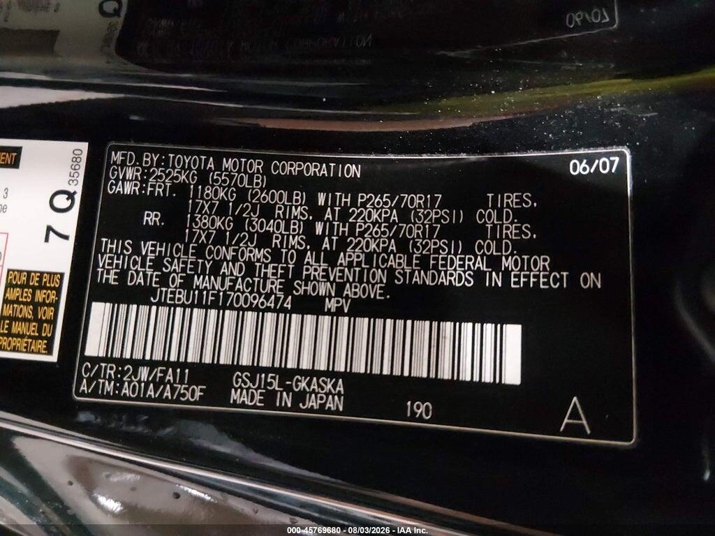 JTEBU11F170096474 2007 TOYOTA FJ CRUISER photo no. 9