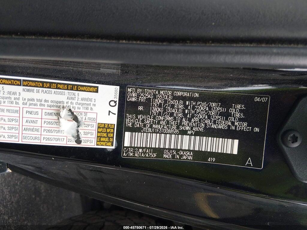 JTEBU11F370088585 2007 TOYOTA FJ CRUISER photo no. 9