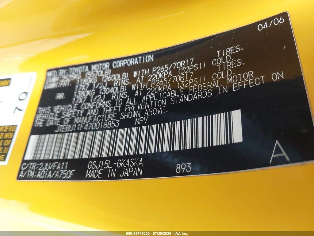 JTEBU11F470018853 2007 TOYOTA FJ CRUISER photo no. 9