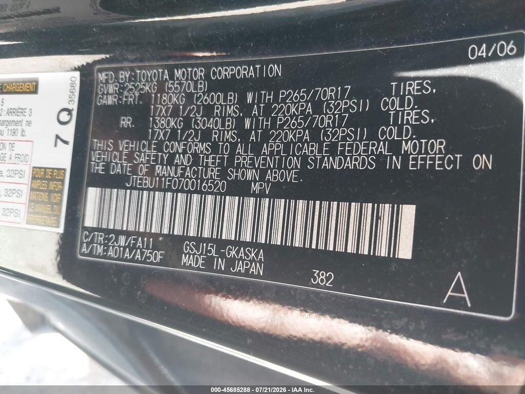 JTEBU11F070016520 2007 TOYOTA FJ CRUISER photo no. 9