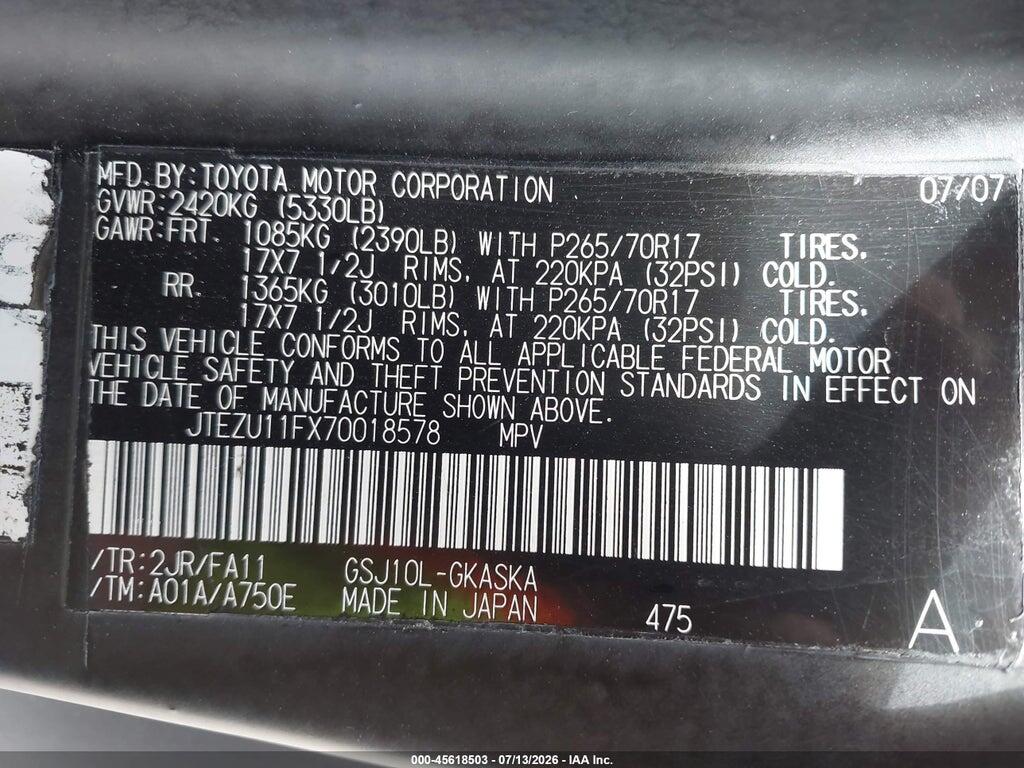 JTEZU11FX70018578 2007 TOYOTA FJ CRUISER photo no. 9
