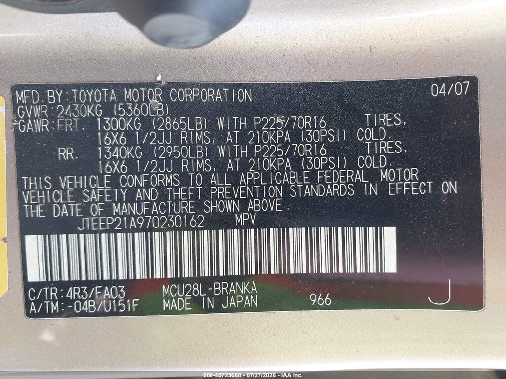 JTEEP21A970230162 2007 TOYOTA HIGHLANDER photo no. 9