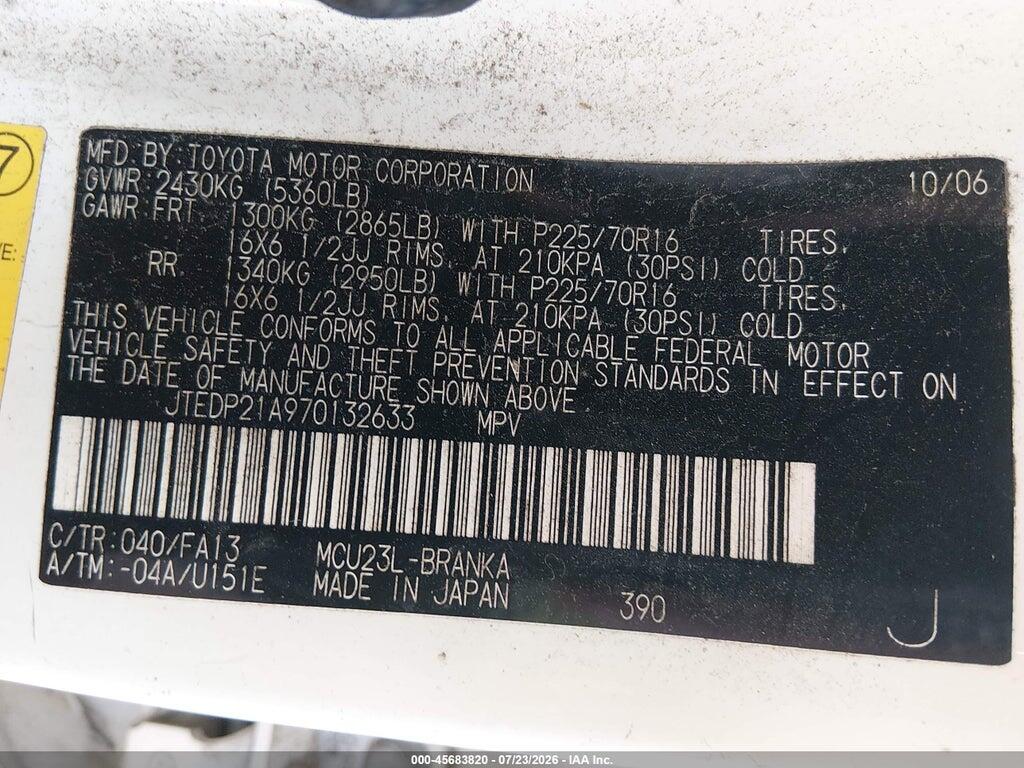 JTEDP21A970132633 2007 TOYOTA HIGHLANDER photo no. 9