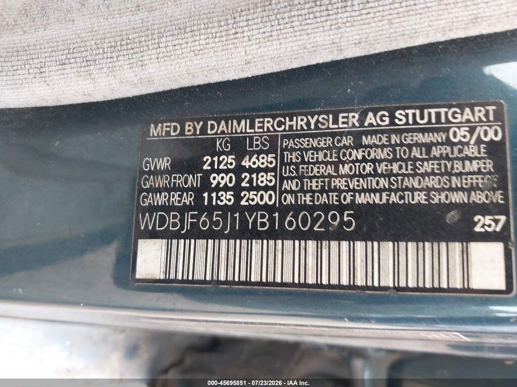 WDBJF65J1YB160295 2000 MERCEDES-BENZ E photo no. 9
