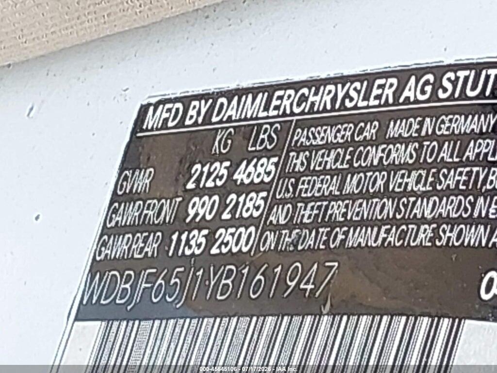 WDBJF65J1YB161947 2000 MERCEDES-BENZ E 320 photo no. 9