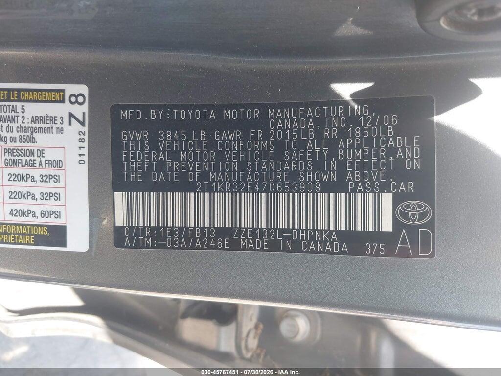 2T1KR32E47C653908 2007 TOYOTA MATRIX photo no. 9