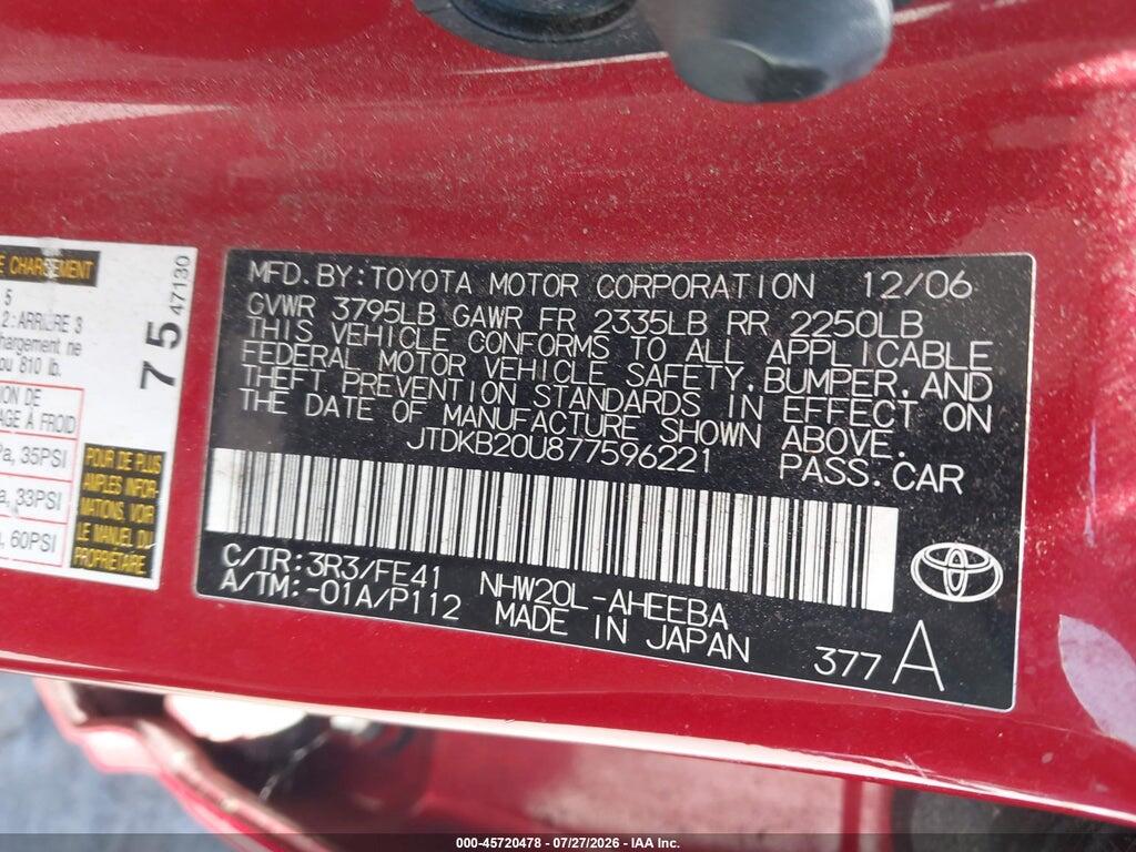 JTDKB20U877596221 2007 TOYOTA PRIUS photo no. 9