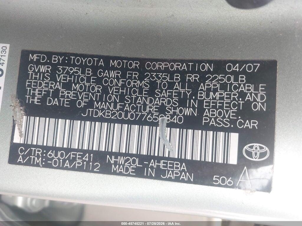 JTDKB20U077650840 2007 TOYOTA PRIUS photo no. 9