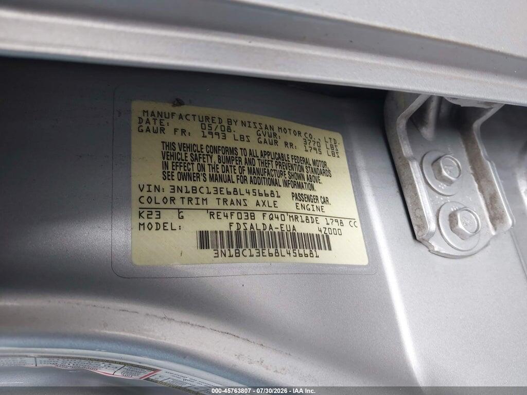 3N1BC13E68L456681 2008 NISSAN VERSA photo no. 9