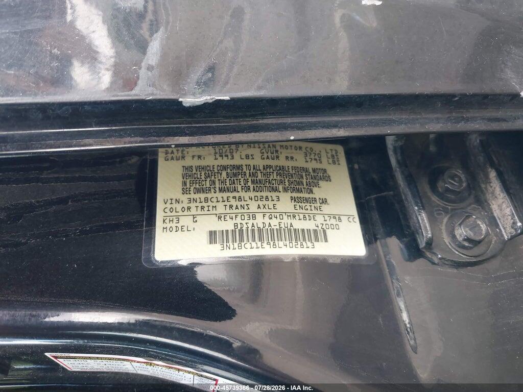 3N1BC11E98L402813 2008 NISSAN VERSA photo no. 9