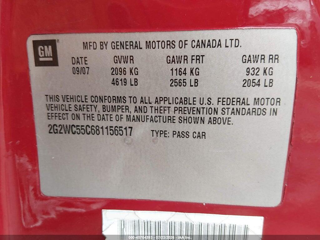 2G2WC55C681156517 2008 PONTIAC GRAND PRIX photo no. 9