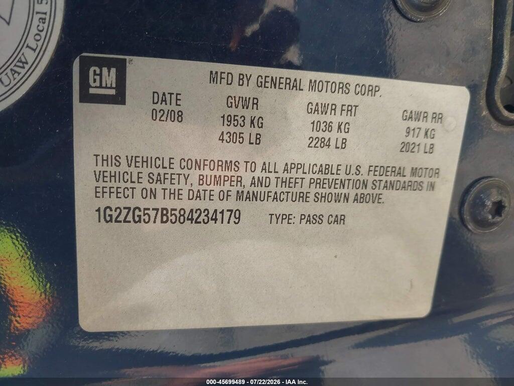 1G2ZG57B584234179 2008 PONTIAC G6 photo no. 9
