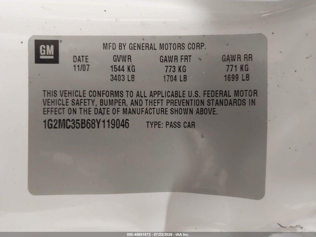 1G2MC35B68Y119046 2008 PONTIAC SOLSTICE photo no. 9