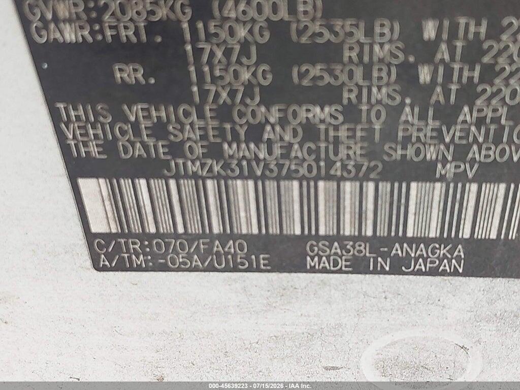 JTMZK31V375014372 2007 TOYOTA RAV4 photo no. 9