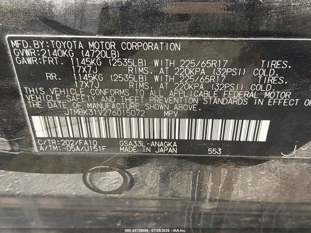 JTMBK31V276015072 2007 TOYOTA RAV4 photo no. 9