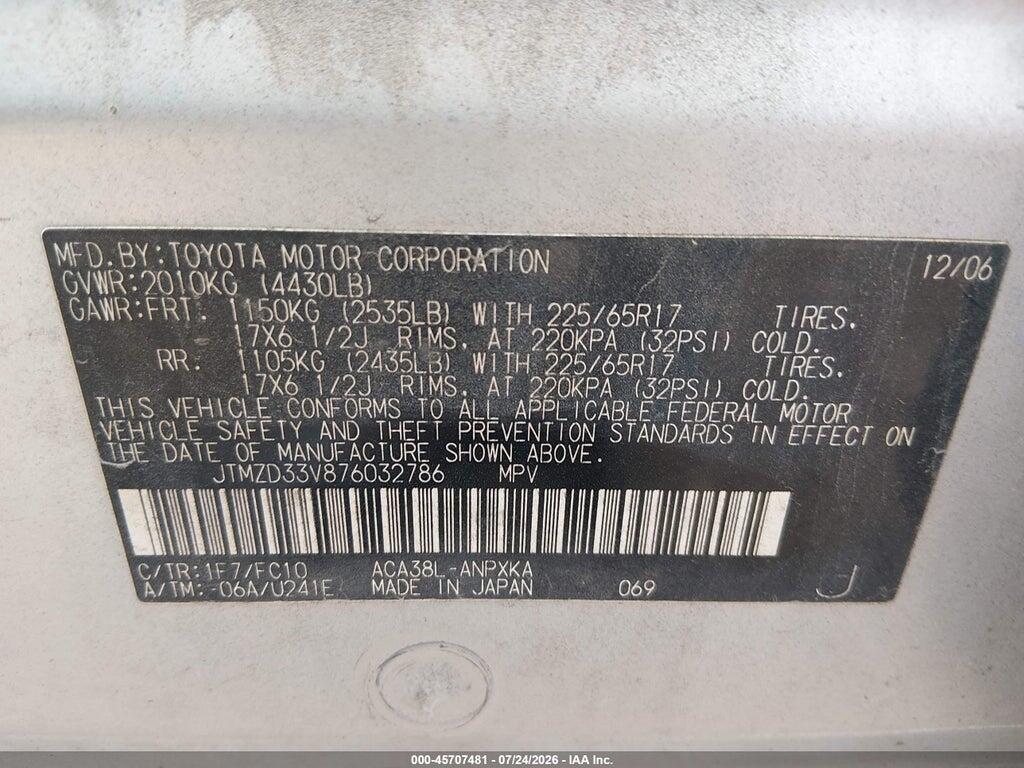 JTMZD33V876032786 2007 TOYOTA RAV4 photo no. 9