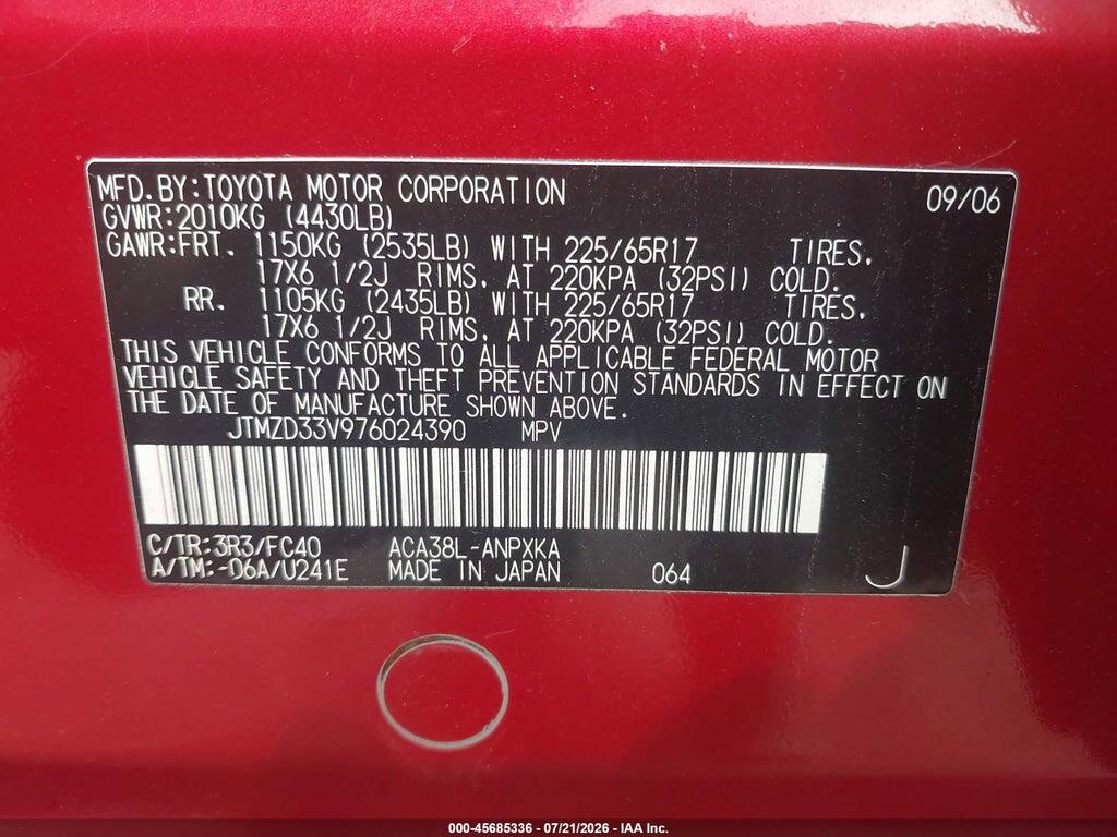 JTMZD33V976024390 2007 TOYOTA RAV4 photo no. 9