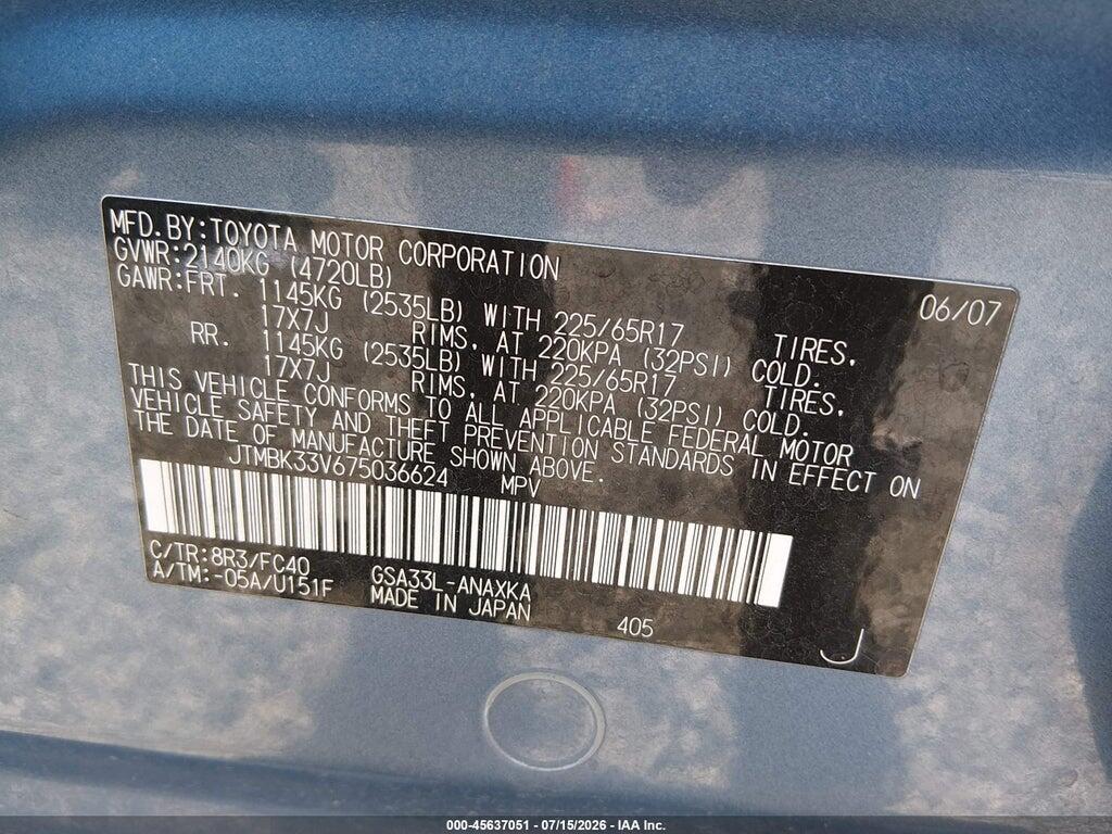 JTMBK33V675036624 2007 TOYOTA RAV4 photo no. 9