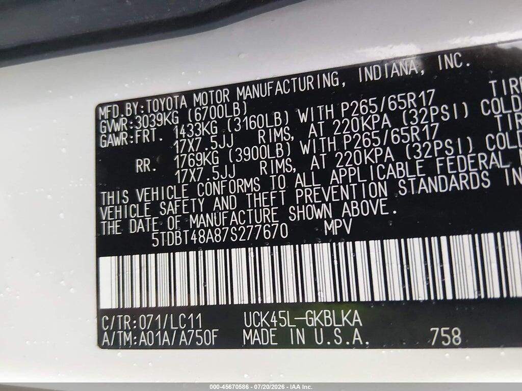 5TDBT48A87S277670 2007 TOYOTA SEQUOIA photo no. 9